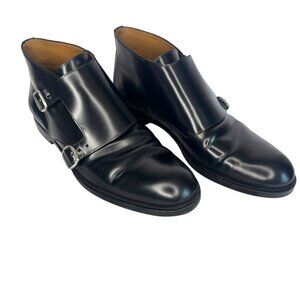 JIMMY CHOO Men Black Double Monk Strap Shiny Leather Chukka Boots Size US 12